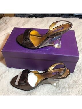 NEW-HALE Bob Acrylic Heels Brown Slingback Sandals